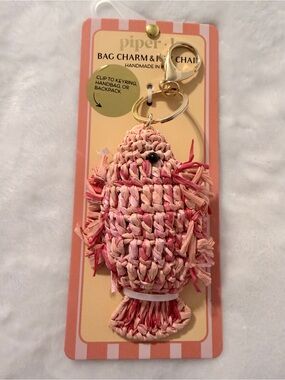 Piper K Pink Woven Beta Fish Bag Charm Keychain